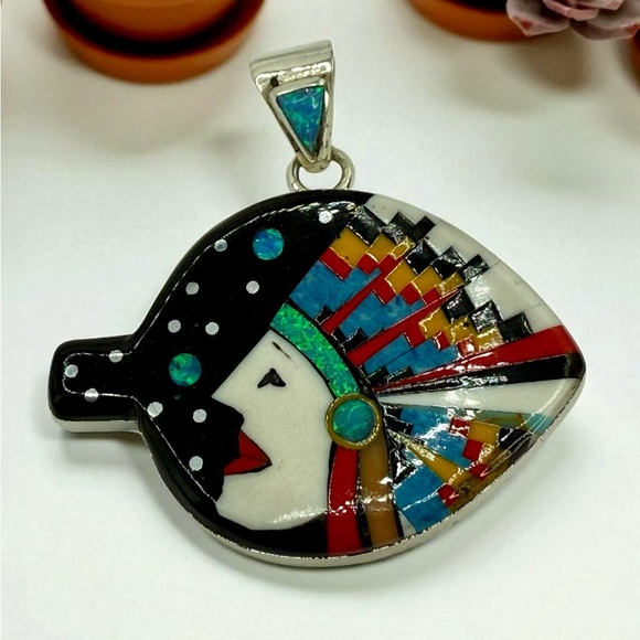 Jewelry - Sterling Silver Kachina Micro Inlay Pendant Necklace by KN – Southwest Artisan